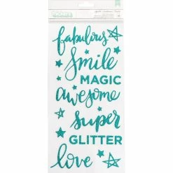 Best Sale 🛒 American Crafts™ Shimelle Glitter Girl Thickers™ Teal Glitter Phrases Foam Stickers ✨