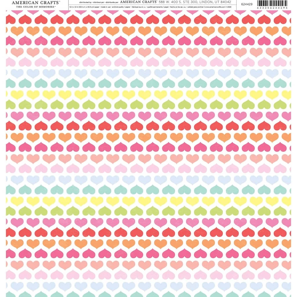 Brand new ๐งจ American Crafts™ Rainbow Heart Lines 12" x 12" Cardstock, 25 Sheets ๐ 3 Brand new ๐งจ American Crafts™ Rainbow Heart Lines 12" x 12" Cardstock, 25 Sheets ๐