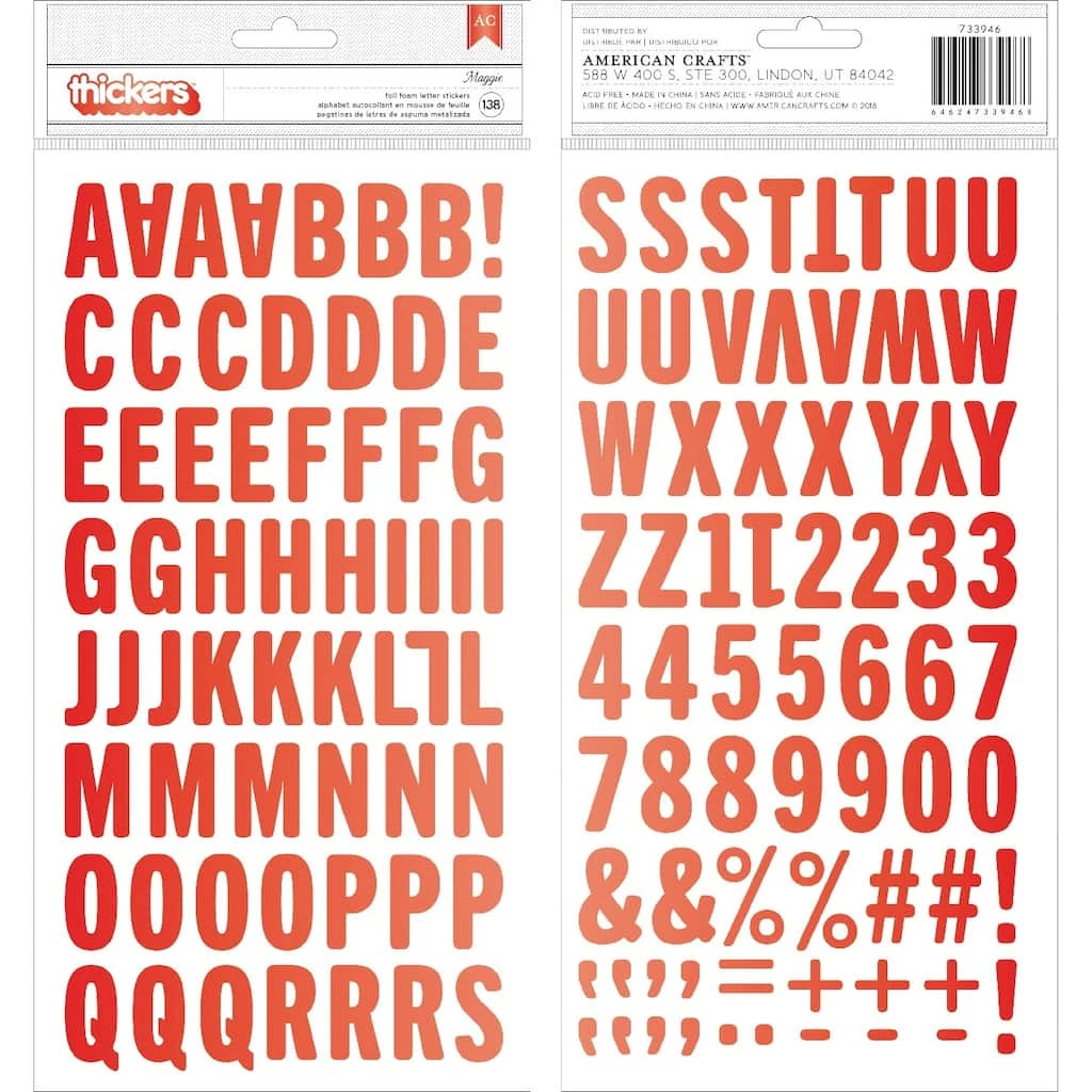 Brand new ✨ Loves Me Thickers Stickers 5.5"X11" 138/Pkg-Letters & Numbers/Red Foiled Foam by American Crafts ✨ 3 Brand new ✨ Loves Me Thickers Stickers 5.5"X11" 138/Pkg-Letters & Numbers/Red Foiled Foam by American Crafts ✨