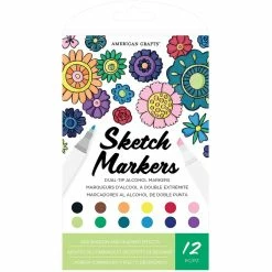 Cheap ✔️ Sketch Markers 12 Color Dual-Tip Alcohol Marker Set by American Crafts 🔔