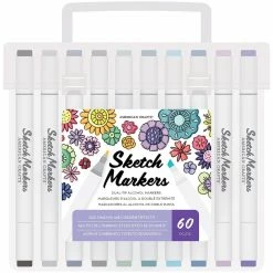 Flash Sale 🤩 Sketch Markers 60 Color Dual-Tip Alcohol Marker Set by American Crafts 😉