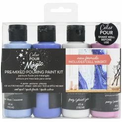 Outlet 🧨 Color Pour Magic Cool Opal Pre-Mixed Paint Kit, 4ct. by American Crafts 😍